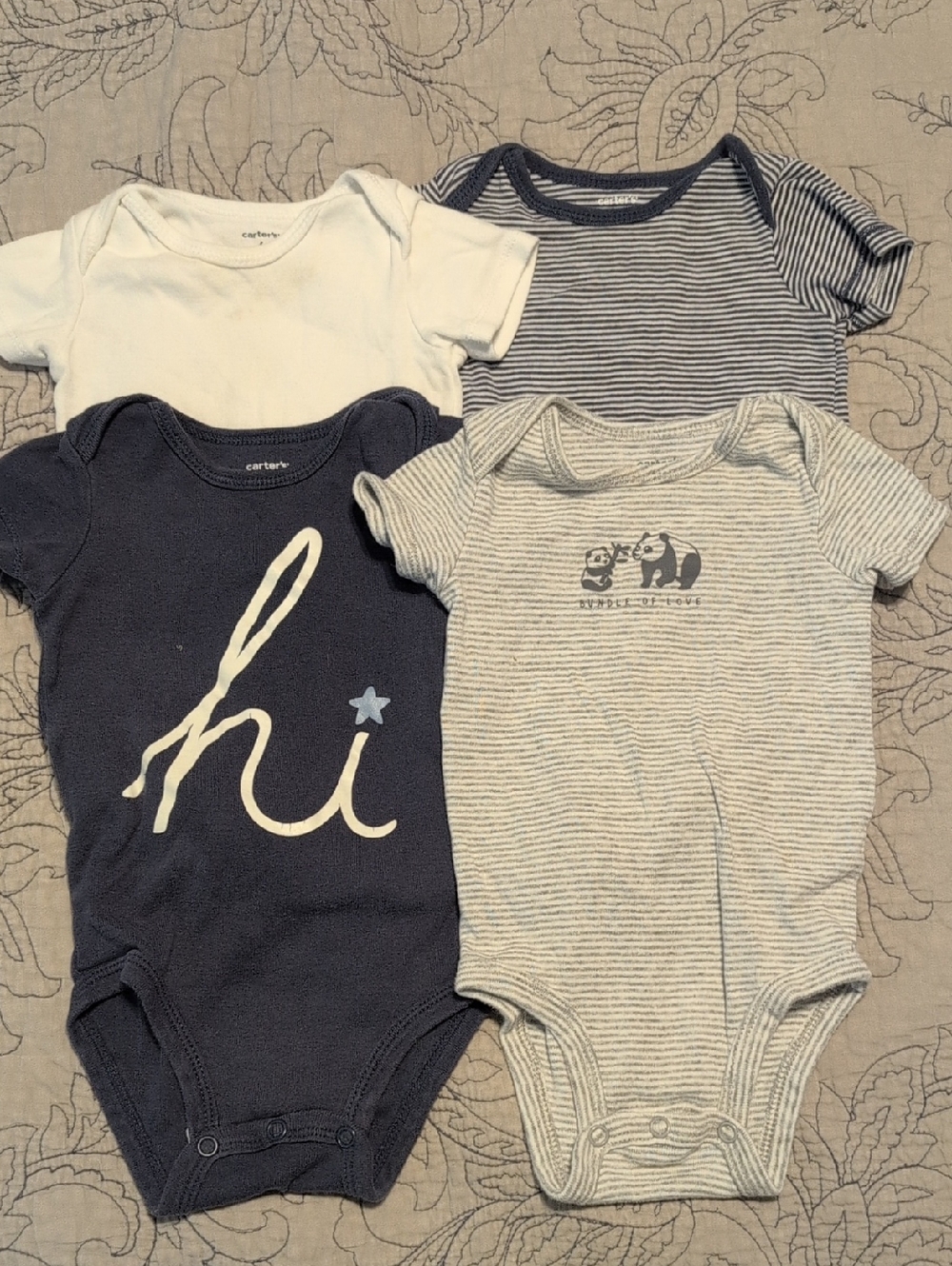 Carter's Navy, White & Gray Striped Baby One-Piece Bodysuits - Set of 4